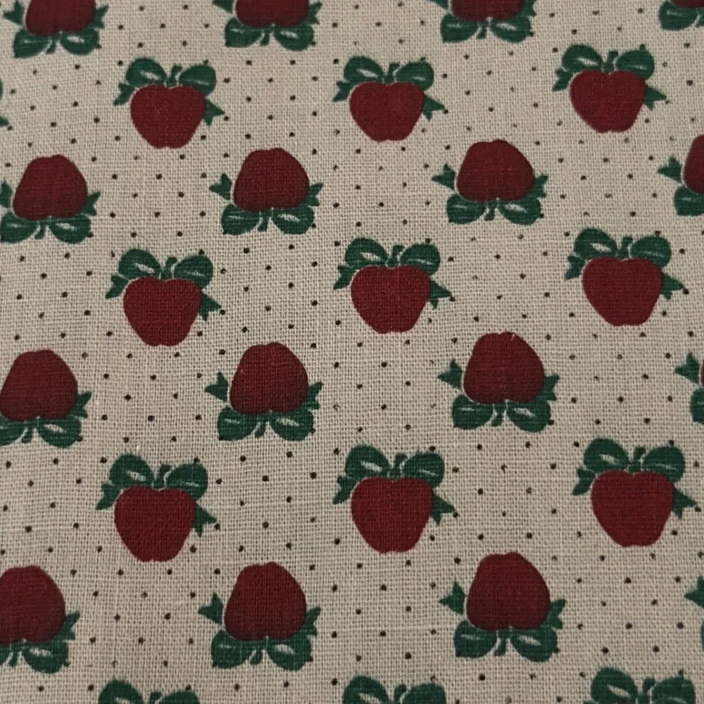 Vintage Style Gray Red Apple Print Frayed Edge Cloth Napkins Set of 6 Farmhouse